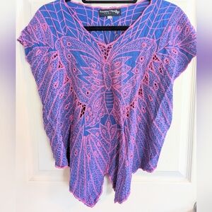 Vintage Boho Butterfly Embroidered Eyelet Top